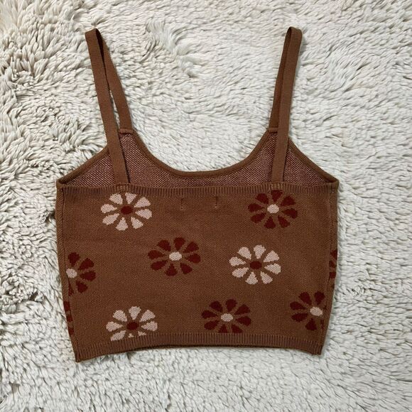 NEW Altar'd State Retro Daisy Brown Tan Knit Strappy Crop Top Size Medium - Picture 4 of 7